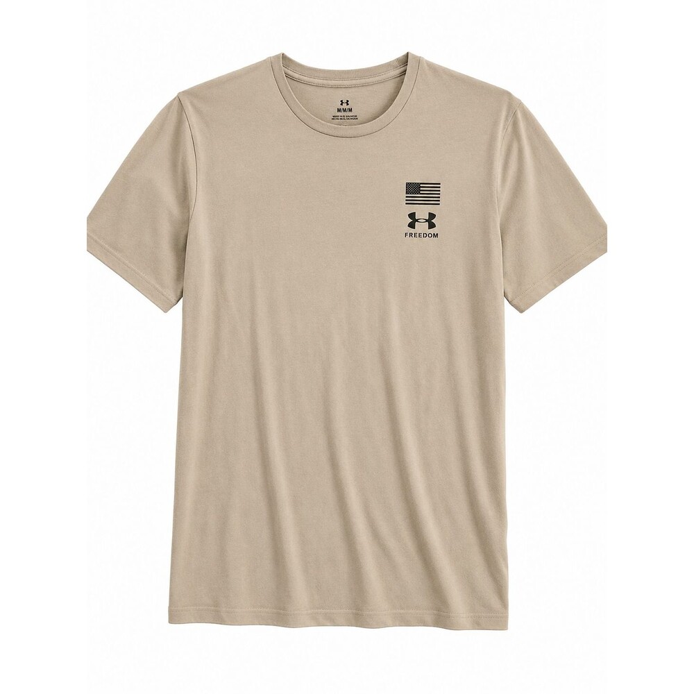 Under Armour Freedom T Shirt Men's Med Tan American Flag Short Sleeve Loose Fit